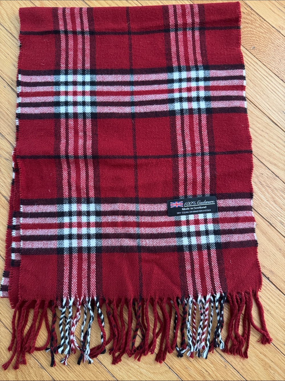 Red Plaid Cashmere Scarf - 100% Cashmere